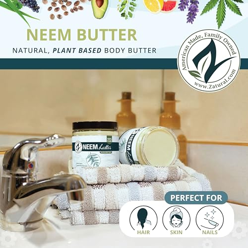 Zatural Neem Butter 4 Pack - Coconut Oil, Neem Oil and Leaf, Marula Oil, Kokum, Rosemary, For Sensitive Skin, Itchy Skin, 8 oz (4-Pack)