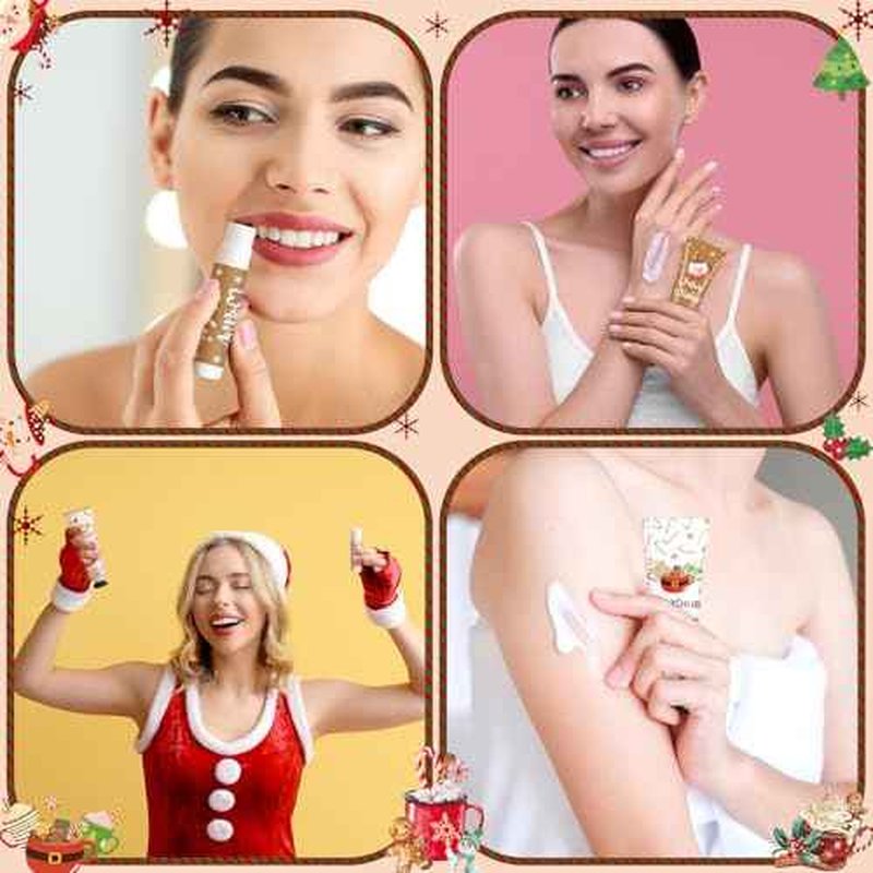 Demissle 12 Pcs Christmas Hot Cocoa Supplies Xmas Party Stuffers Christmas Stocking Favors Xmas Red Green Hand Cream and Lip Balm Gifts Set for Baby Shower Guests