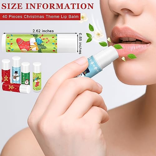 Sosation Holiday Christmas Lip Balm Bulk Jasmine Flavored Christmas Gifts Stuffer Moisturizing Lip Balms Stocking Gift, Lip Care, Christmas Party Supplies(40 Pcs)