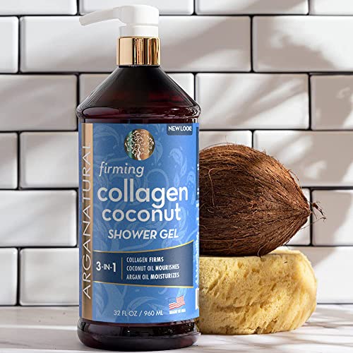 Arganatural Collagen & Coconut Shower Gel - Moisturizing Body Wash with Argan Oil, Firming Formula, 32 oz