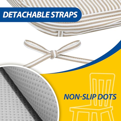 Set of 4 Chair Cushions for Dining Chairs - Natural Sand Pinstripe, 17x16x2 in