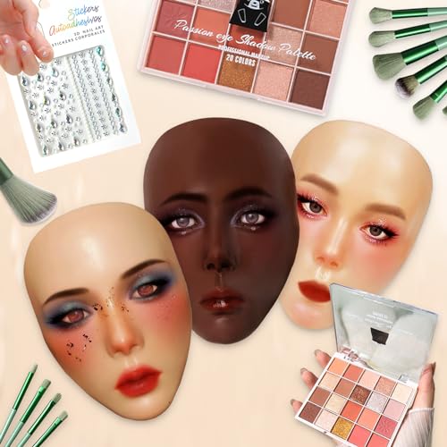 Black Silicone Makeup Practice Face Board Kit with Brushes & Eye Shadow