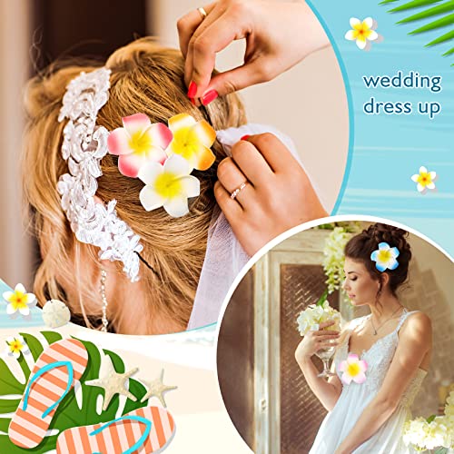 100 Pcs Hawaiian Foam Plumeria Hair Clips - 2.4 Inch, Multicolor Pack