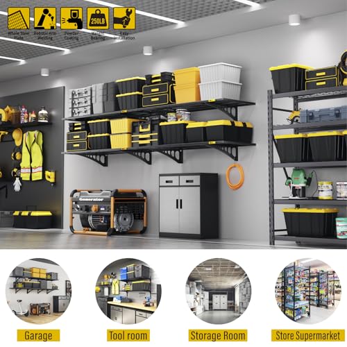 64x4ft Adjustable Wall Garage Storage Shelf Set - 4 Pack Black
