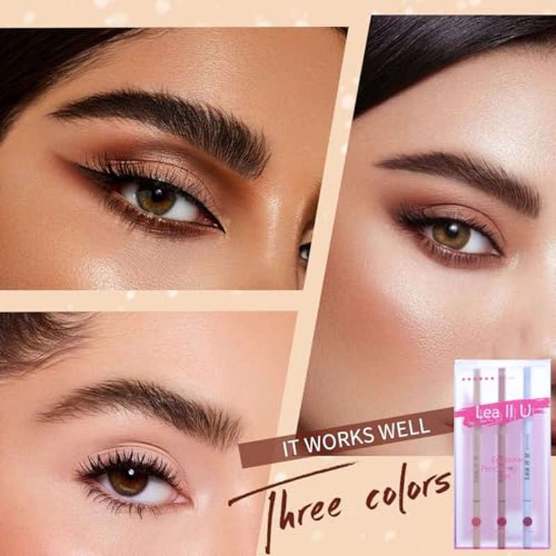 Lea II U Dual-Ended Eyebrow Pencil with Brush, Waterproof Brow Set, Ultra-Fine 0.1mm Tips, 16-Hour Wear, 3 colors Eyebrow Pen Kit.