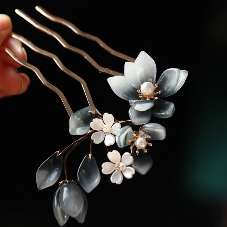 Rabithenn Black Orchid Hairpin for Hanfu and Traditional Hairstyles - Handmade Retro Flower Clip for Women & Girls (Black Orchid)