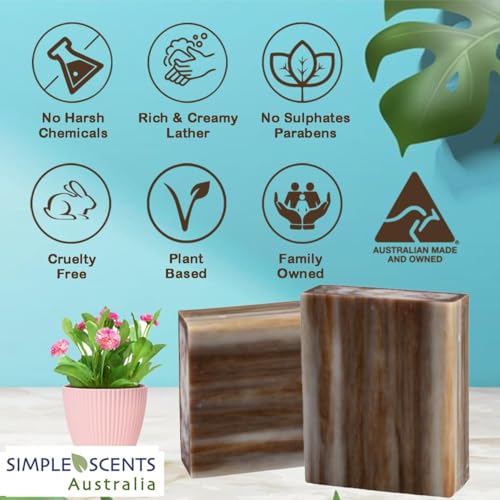 SSA Sandalwood Scented Natural Bar Soap 5 Pack, Australian Triple Milled Moisturizing Bath Bars with Organic Shea Butter, Long Lasting Plant Based Body Soap for Men & Women, Gentle for Sensitive Skin