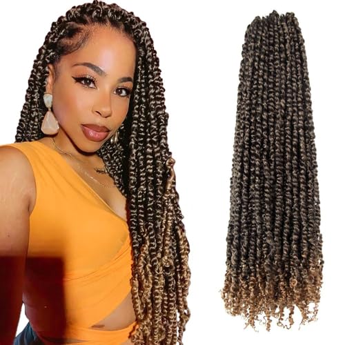 Pre-Twisted Passion Twist Crochet Hair 22 Inch for Black Women - Ombre Honey Blonde, Pack of 8