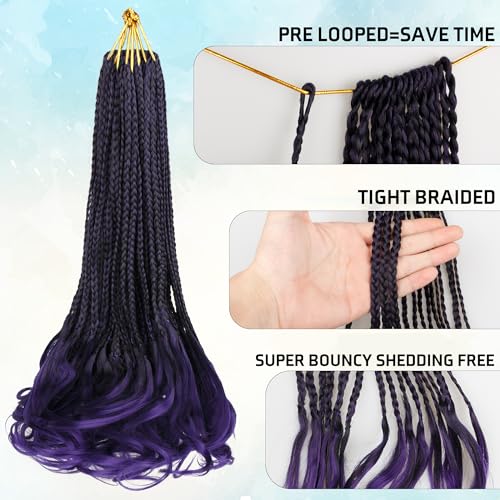 French Curl Crochet Braids for Black Women - 18 Inch, 8 Packs, Ombre Purple, Pre-Looped Goddess Box Braiding Hair with Curly Wavy Ends (Variation of This Listing)