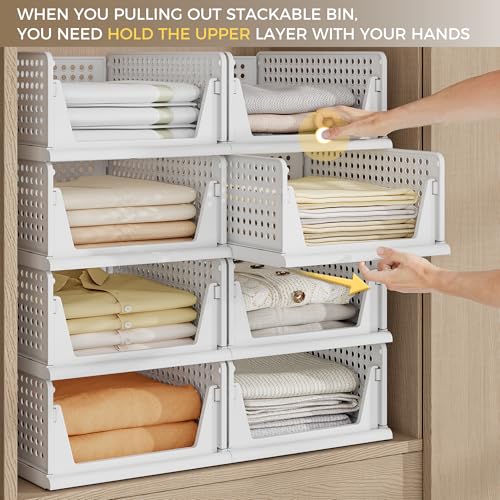 White 8 Pack Stackable Closet Organizer Storage Bins - Pinkpum