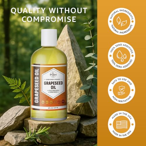 Organic GRAPESEED Oil (8 oz) Cold Pressed Unrefined | 100% Pure Natural, Non-GMO | Available in Bulk | Skin, Hair, Face, Carrier Oils, Soap Making | 8 FL OZ