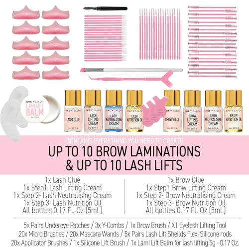 One V Salon Brow Lamination & Lash Lift Kit ? 2-in-1 Eyebrow Lamination & Eyelash Lift Set | At-Home DIY Kit for Fuller Brows & Curly Lashes | up to 20 applications with All Tools Included