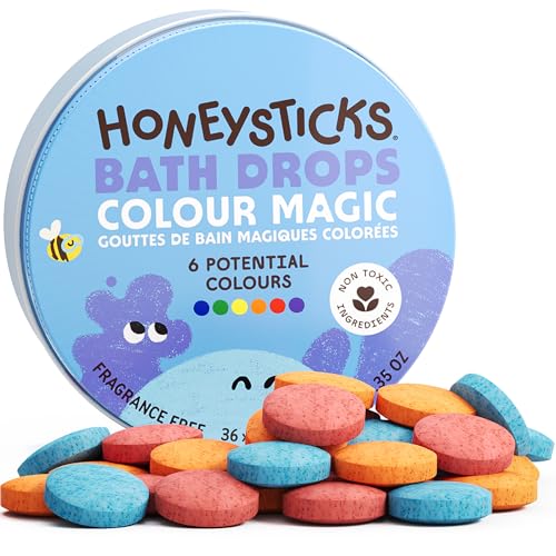 Honeysticks Kids Bath Color Tablets - 36 Fizzing Bath Drops, Non-Toxic & Mess-Free