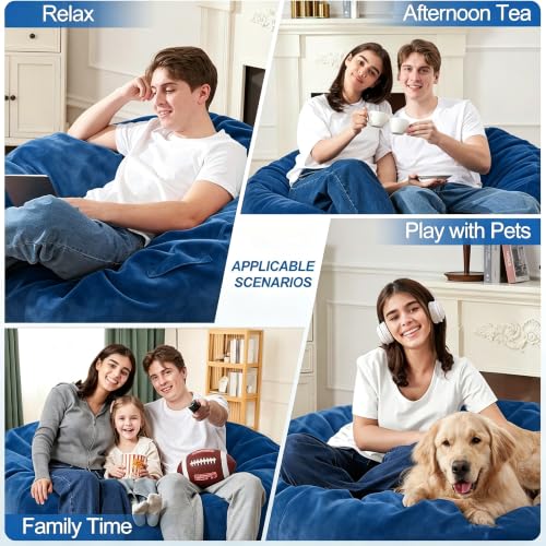 5FT Large Blue Bean Bag Chair for Adults - Washable Cover & Memory Foam