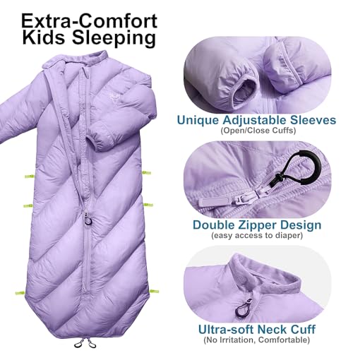 Lavender Purple Walkable Toddler Sleeping Bag for Kids 2T-4T - Puffy Camping Sack