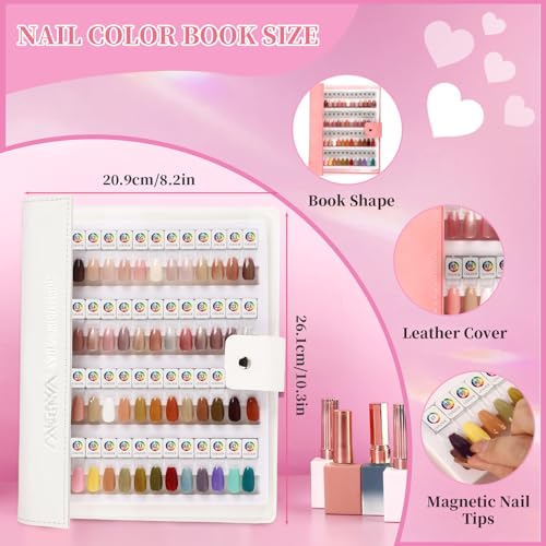 ANGNYA Magnetic Nail Swatch Book for Salon - White, 144 Colors
