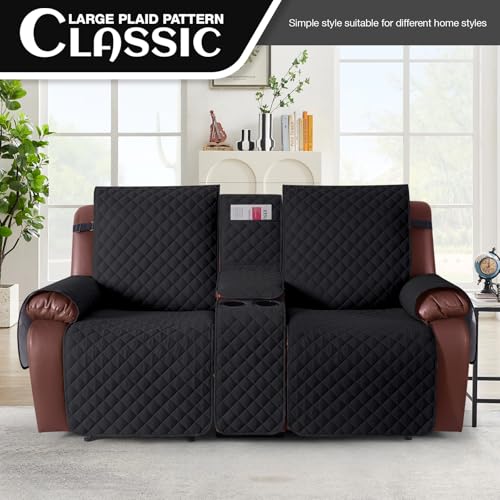 KinCam Waterproof Loveseat Recliner Cover Black 2 Seater with Console