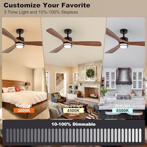 Walnut 52-Inch Outdoor Ceiling Fan with Light, Remote, Reversible Motor