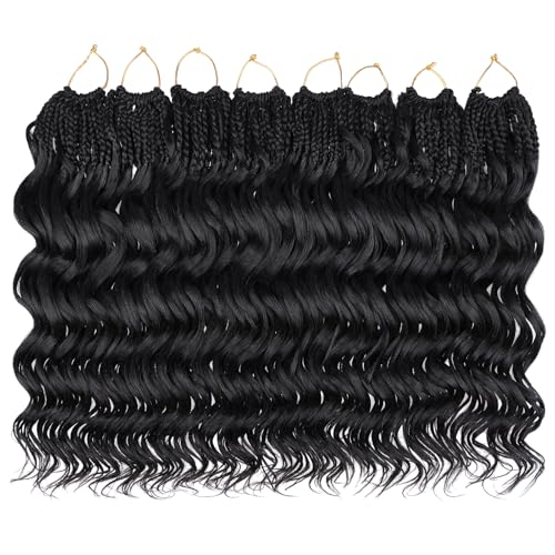 Pre Looped Ocean Wave Crochet Hair 14 Inch Black Short Curly Boho Style - 8 Packs