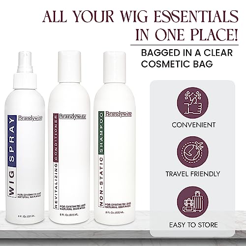 Wig Care Set with Non-Static Shampoo Conditioner & Spray - Synthetic & Human Hair