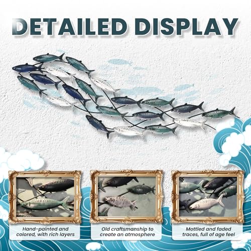 Large Metal Fish Wall Art - Nautical 3D Marine Decor, 59" Coastal Wall Sculpture