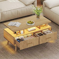 YOSHOOT 37-Inch LED Coffee Table with Storage & Remote Control - Nature Finish