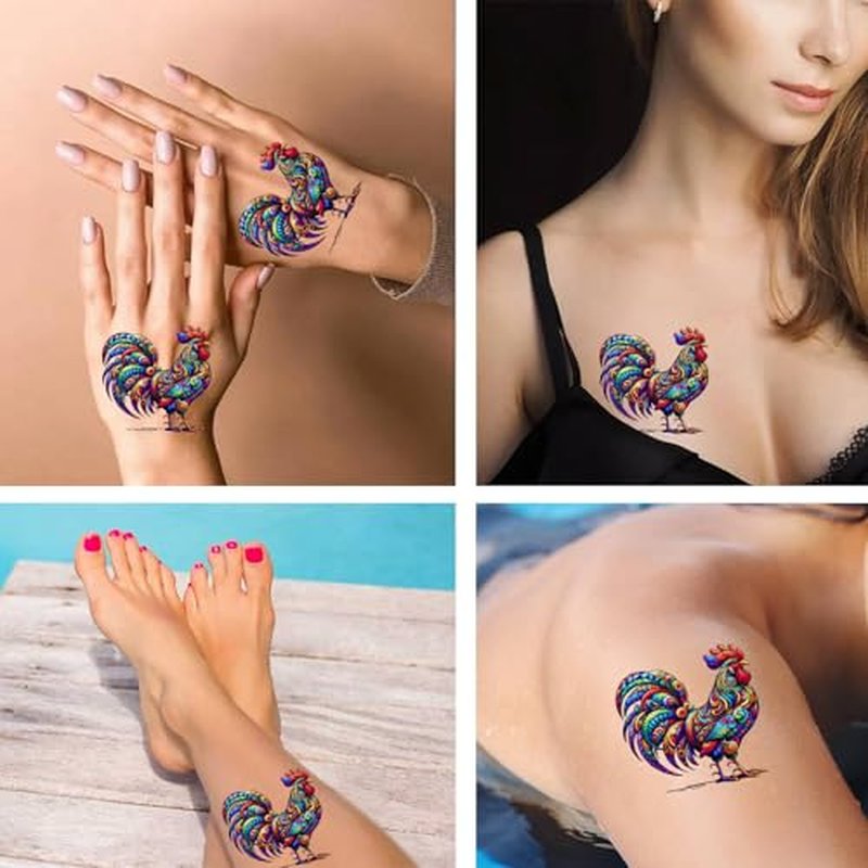 6 Sheets Temporary Tattoos Bright Rooster Temporary tattoo Neck Arm Chest for Women Men Adults