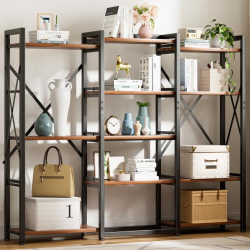 GTPLAYER Rustic Brown 5-Tier Industrial Bookshelf with Adjustable Shelves