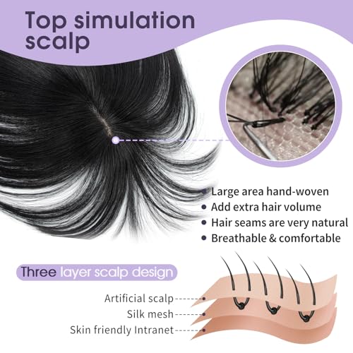 Jet Black Human Hair Topper with Bangs 10 Inch Clip-In Thinning Hair Cover for Women — Variation of Jet Black #1