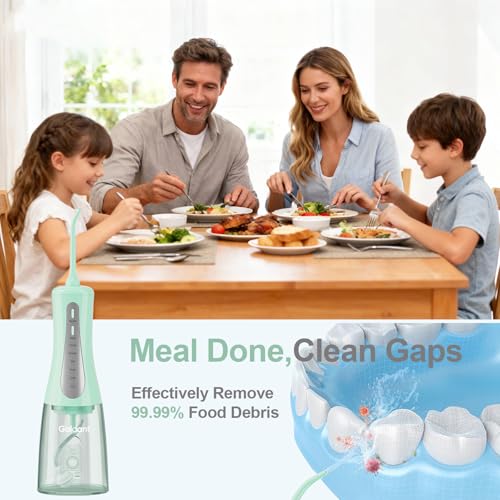 350ML Water Flosser with Drainage Stand - Green, IPX7 Waterproof, 5 Modes