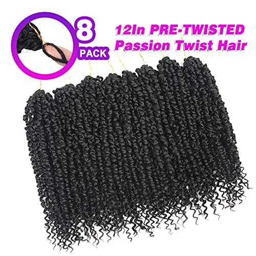 Pre-Twisted Passion Twist Crochet Hair 14 Inch - 1B - Pack of 8