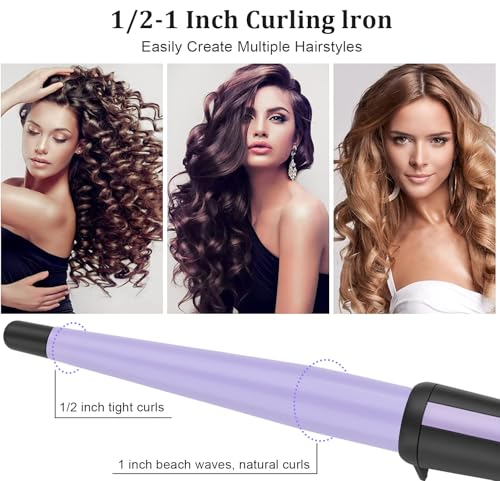 Purple Tapered Curling Wand 0.5-1 Inch for Classic Curls & Natural Waves