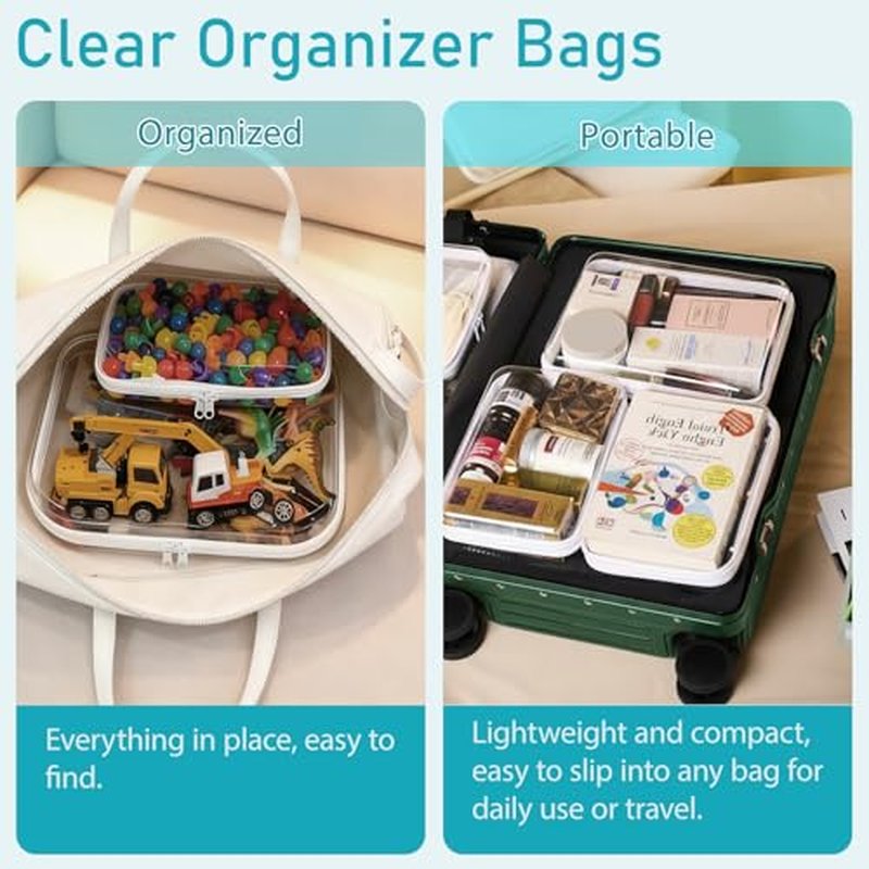 4PCS Clear Hard Shell Double-Zipper Pouches, Transparent Plastic Organizer Bags for Travel Cosmetics, Toiletries, Toy Storage & More