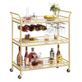VASAGLE Gold Bar Cart with Mirrored Glass Shelves, 3-Tier Large Serving & Wine Storage