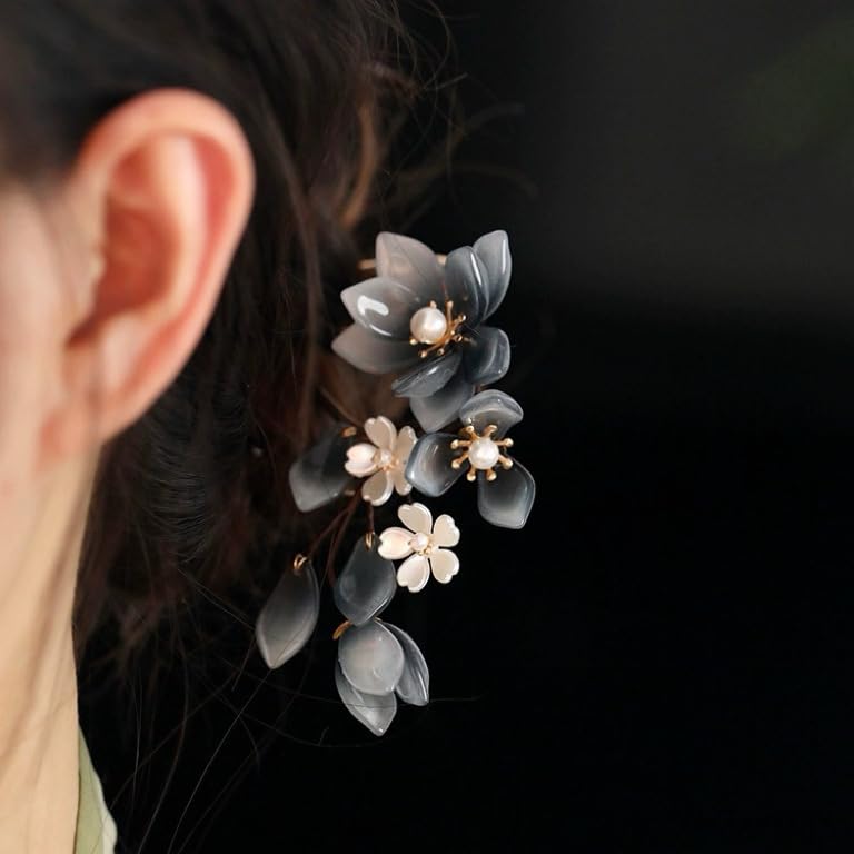 Rabithenn Black Orchid Hairpin for Hanfu and Traditional Hairstyles - Handmade Retro Flower Clip for Women & Girls (Black Orchid)