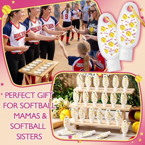 Leelosp Softball Sunscreen Keychain Set - 24 Mini SPF 30 Water-Resistant Travel Bottles, Party & Team Gift for Girls