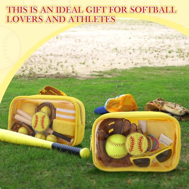 12 Pcs Softball Clear Makeup Bag with Zipper Bulk Softball Sport Goodie Clear PVC Pouch Organizer Waterproof Travel Case for Woman Team Gifts Birthday Party Decorations Supplies