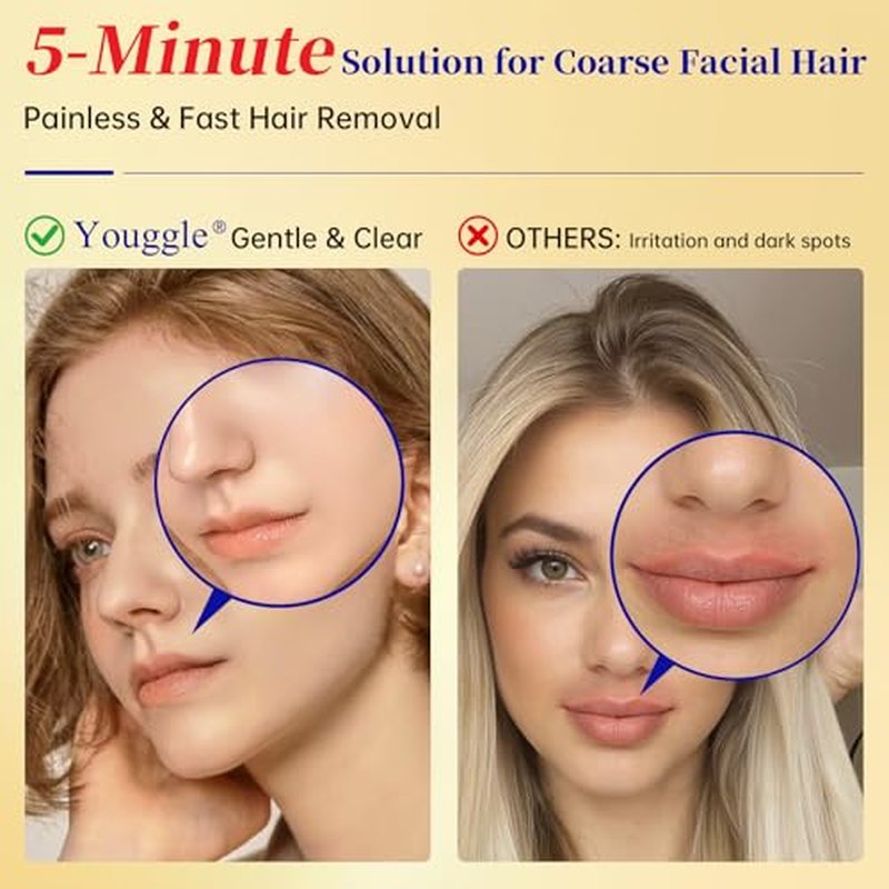 5 Min Facial Hair Removal For Women, Painless & Gentle Sensitive Skin Hair Removal Cream with Soothing Cream for Chin & Upper Lip & Cheeks - 2.03 Fl Oz