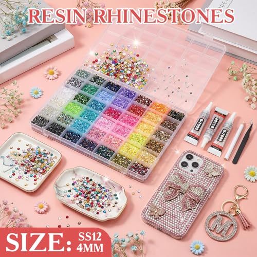 4mm Flatback Rhinestones Bedazzling Kit with 42 Colors & Glue - Christmas Gift