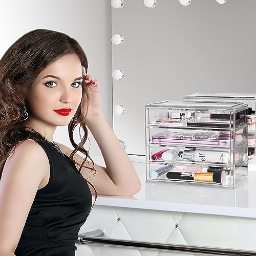 Sorbus Acrylic Makeup Organizer Set, 4-Drawer Vanity & Countertop Cosmetic Storage with Wide Drawers, Clear Makeup Storage for Brushes, Lipsticks, Jewelry ? Holiday Gift for Women & Teens