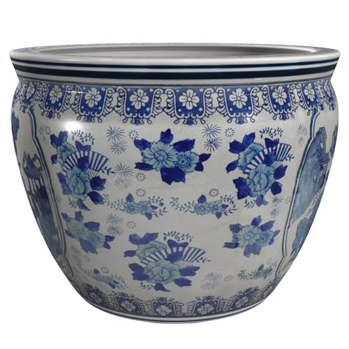 Ladies Blue 12-Inch Porcelain Fishbowl Planter - Traditional Chinese Style Decor