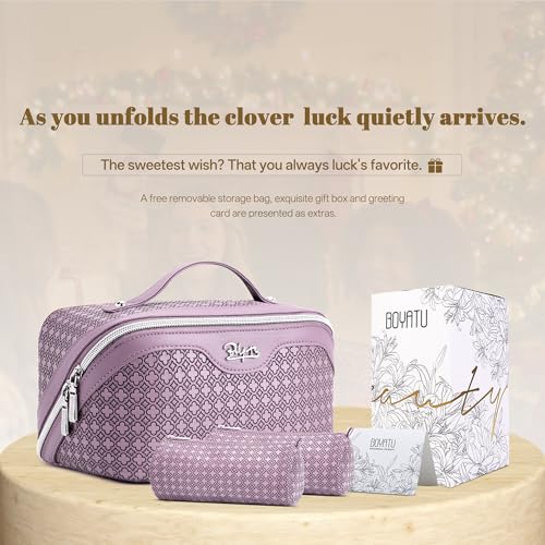 Purple Travel Makeup Bag for Women - 3 Piece Clover Cosmetic Set M-02