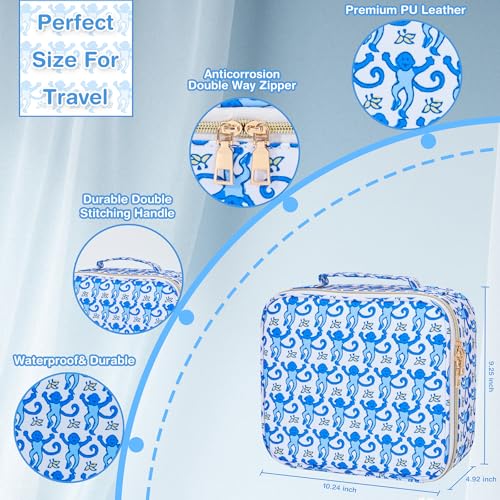 Portable Makeup Train Case with LED Mirror - Blue Travel Organizer & Mirror