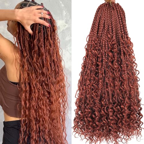18 Inch Boho Box Braids Crochet Hair with Curly Ends - 8 Packs, Synthetic, Natural Look