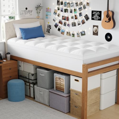 ELEMUSE Twin XL Mattress Topper White Thick Pillow Top Bed Pad for Dorm Bed