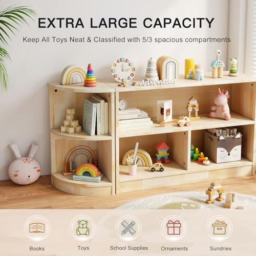 Kids Corner Storage Cabinet - 2-Tier Montessori Toy & Book Organizer - Rubber Wood, Playroom & Nursery