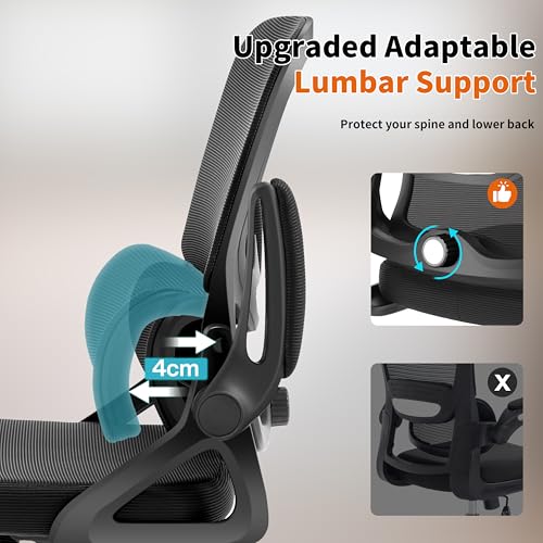 Black Ergonomic Mesh Office Chair with Lumbar Support, Flip-Up Arms, 400 lbs Capacity