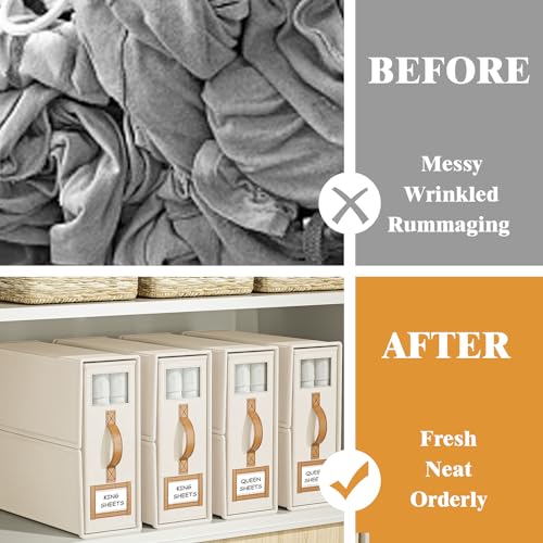 8 Pack Foldable Bed Sheets Organizer Storage Set Beige - King & Queen Size