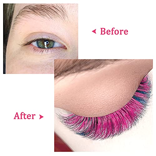 QUEWEL Colored Lashes Extensions .07 D Curl Easy Fan Volume Lashes Pink Volume Lash Extensions 9-16mm Mixed Lash Tray Self Fanning 2D-10D Eyelash Extensions(Pink 0.07 D 9-16mm)