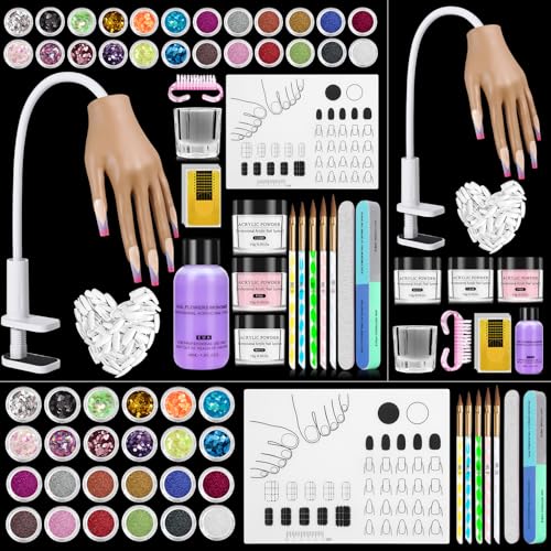 Brown Acrylic Nails Kit with Silicone Practice Hand for Beginners DIY Salon